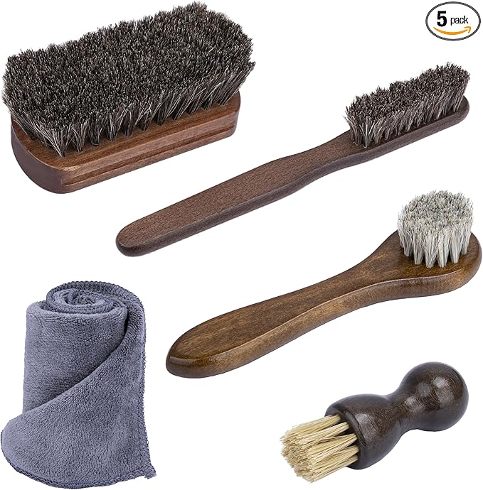 5 PCS Leather Brush Car Detailing, Horsehair Brush Shine Kit, Car Cleaning Supplies, Horse Hair Brush, Leather Brushes for Car Interior Seat, Carpet, Upholstery, Furniture and Shoes