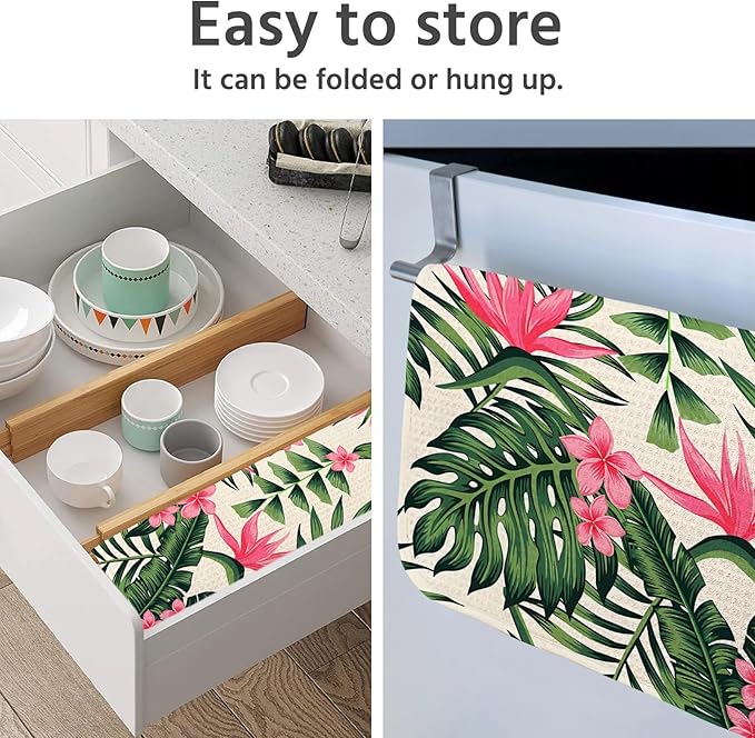 Dish Drying Mat for Kitchen Counter 18x24 Inch, Super Absorbent Dish Drainer Mat, Decorative Microfiber Dishes Drying Pad-Large(Tropical Leaf)
