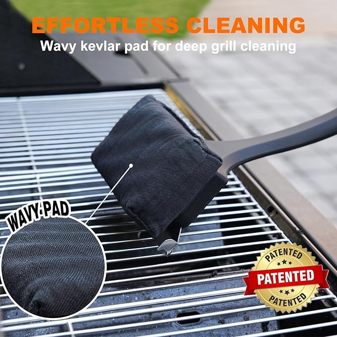 Grill Brush for Outdoor Grill, Steam Grill Cleaner Bristle Free with Scraper, Replaceable Cleaning Head & Heat-Resistant Handle, Grilling Gifts for Dad, Men - Black
