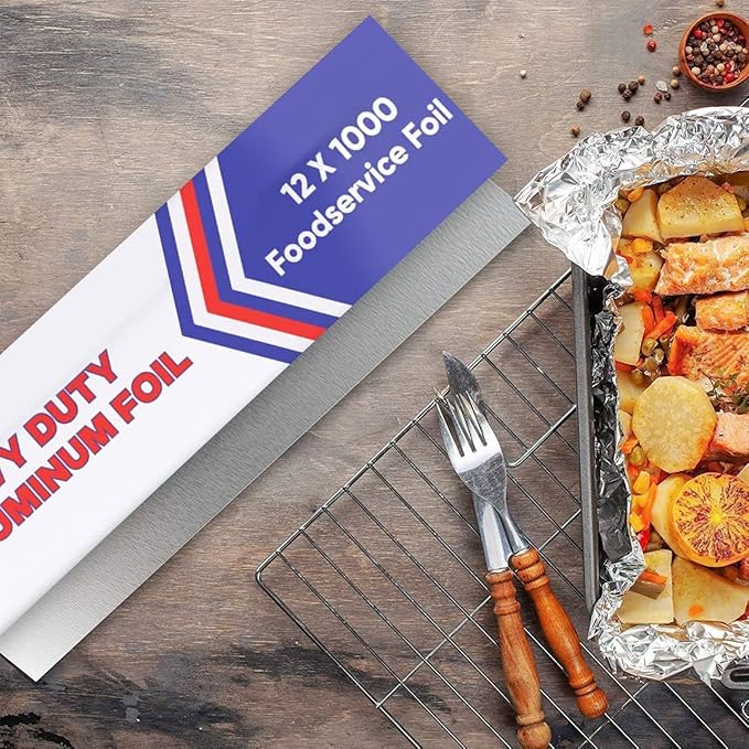 Aluminum Foil (12"x1000 ft.) - Heavy Duty Aluminum Foil Wrap for Food, BBQ, Grilling and Roasting - Tin Foil Perfect for Multipurpose Kitchen (1 Box)