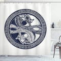 Ambesonne Celtic Dragon Shower Curtain, Mystic Yin Yang Creatures in Round Frame, Cloth Fabric Bathroom Decor Set with Hooks, 69" W x 75" L, Violet Blue Off White