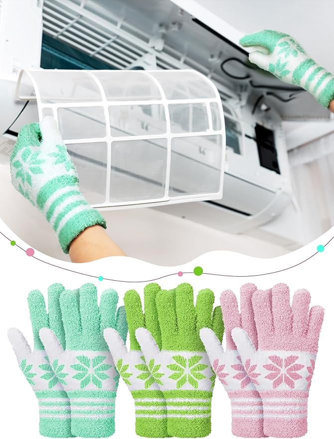 Patelai 3 Pairs Microfiber Plant Dusting Gloves Leaf Cleaning Gloves for Indoor Plants, Blinds, Furniture, House(Yellow, Pink, Blue, White,Medium)