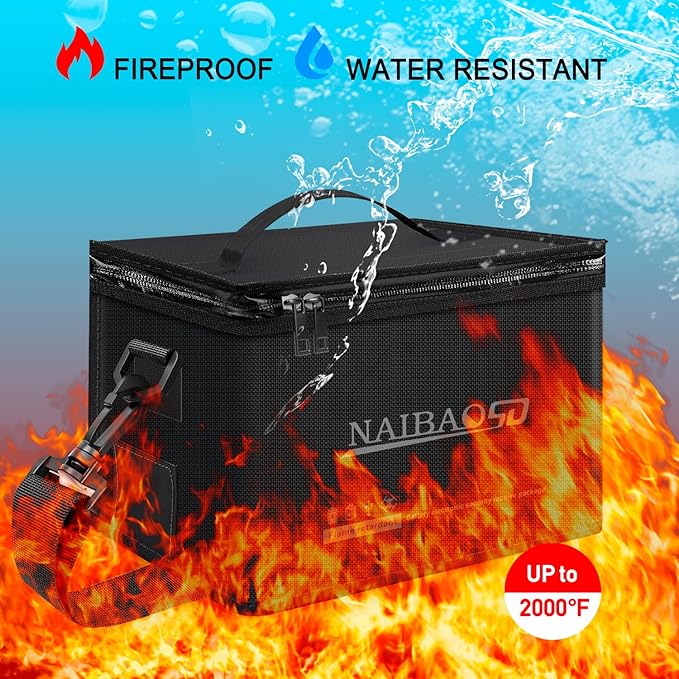 Fireproof Explosionproof Lipo Battery Bag for Lipo Battery Storage and Charging, Large Capacity Fire Resistant Detachable Shoulder Strap with Double Metal Zipper (11 x 8 x 6.5 in)