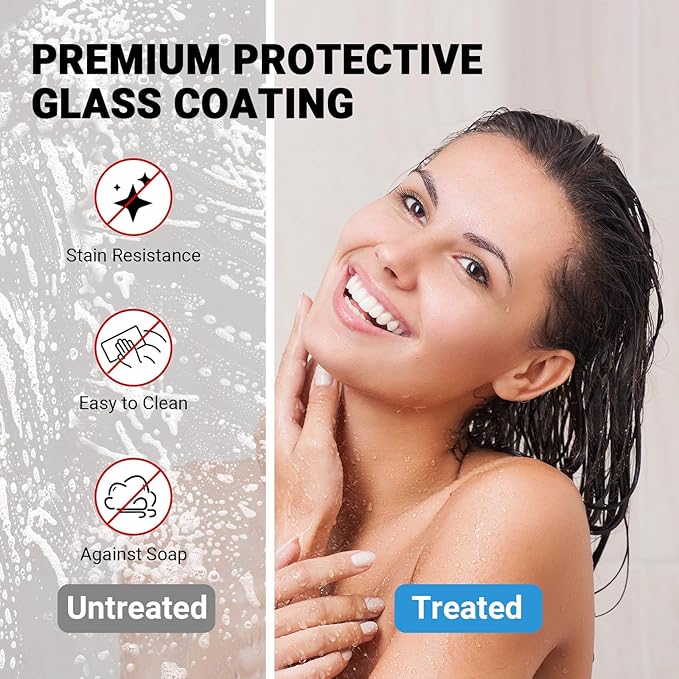 Frameless Sliding Shower Door 56–60 in W x 76 in H, 8mm Clear Tempered Glass Shower Doors Glass Sliding 60 Inches, Double Nano Coating, Stainless Steel Hardware, Silent Smooth Rollers, Matte Black