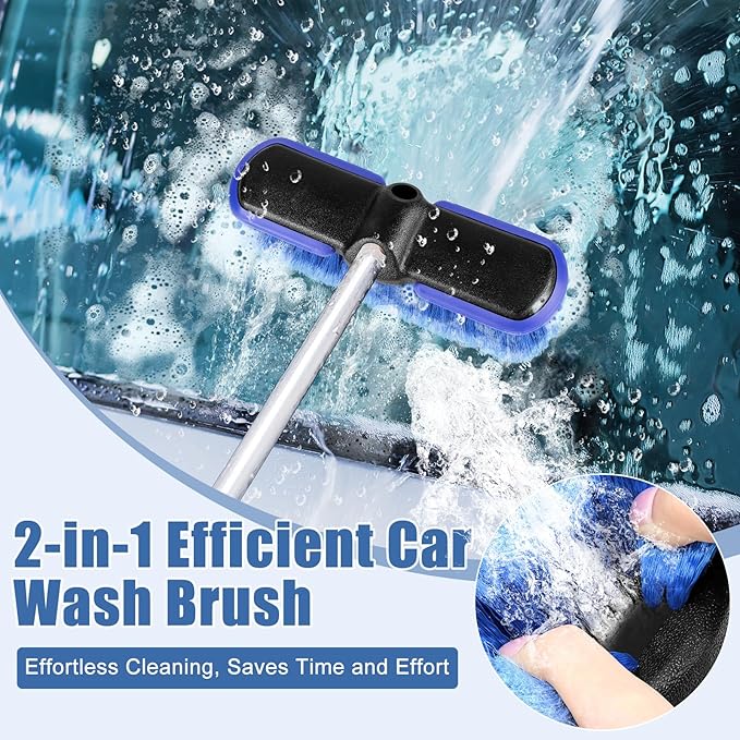 Car Wash Brush Head with Soft Bristle 10 Inch, Car Cleaning Brush with Protective Bumper for Cleaning Auto Cars Trucks RV Boat Deck (Blue) (4 Pack)