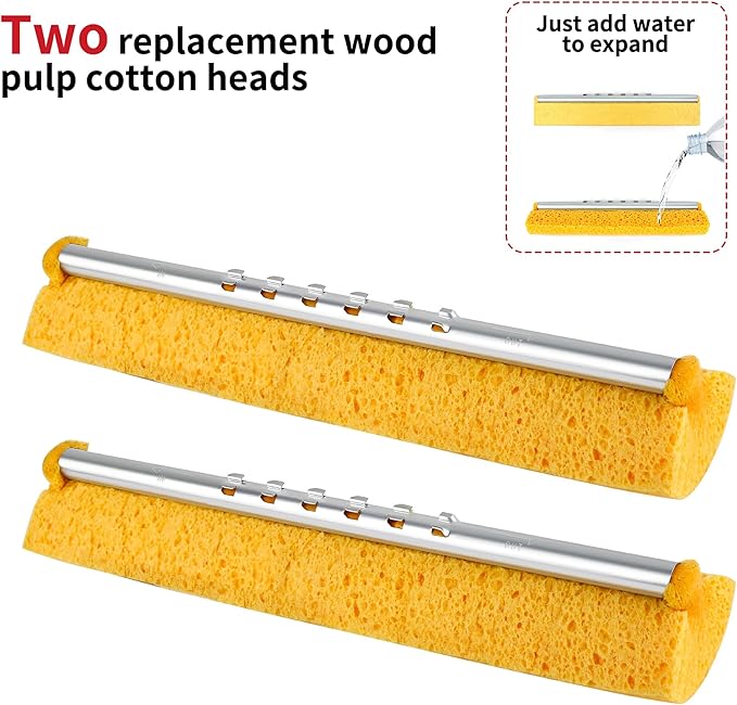 2 Pack of Replaceable Pop Up Cellulose Sponge Mop Heads,Size:12.8 Inch(only 2 mop Heads not Include Handle)