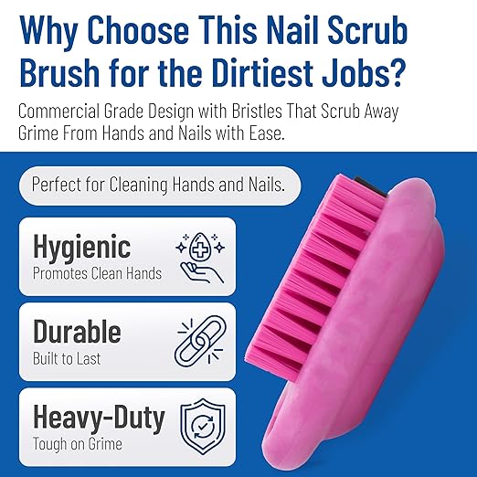 SPARTA Nail Scrub Brush Commercial-Grade, Heavy-Duty Hand and Fingernail Brush with Stiff Bristles for Gardeners, Mechanics, And Foodservice Personnel, Plastic, 5 Inches, Pink