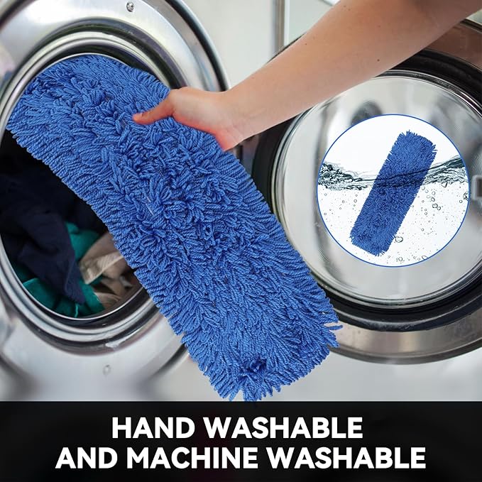 BeiLan 3 Pack 24 Inch Microfiber Dust Mop Head, Medium Washable Commercial Sweeper and Janitorial, Blue