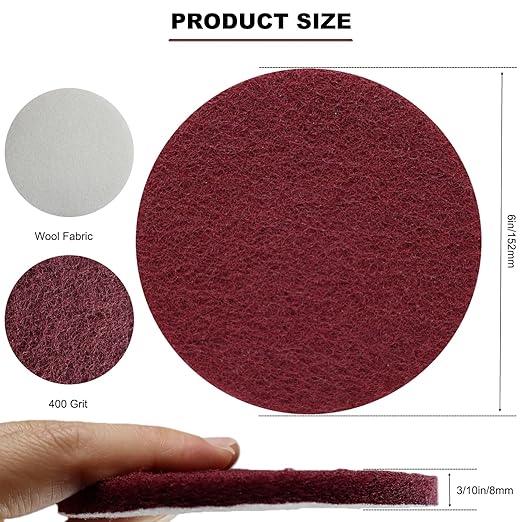 10 Pack 6 Inch Multipurpose Red Scrubber Scouring Pads Flocking Scuff Pads -Hoop and Loop Scuff Pads Conditioning Discs Polishing Pad for Furniture Automotive Cleaning, Rust Removal (400 Grit)