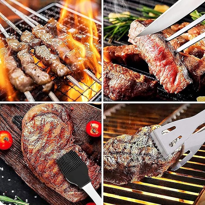 BBQ Accessories Kit - 20pcs Stainless BBQ Grill Tools Set for Smoker Camping Barbecue Grilling Tools BBQ Utensil Set Outdoor Cooking Tool Set with Canvas Bag Gift for Thanksgiving Day, Christmas