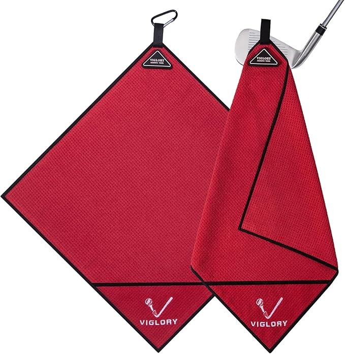 Magnetic Golf Towel - Exclusive Cleaning Pocket–18"x18"–Strong Magnet for Golf Cart or Clubs, Spot-Clean Design, Ultra Absorbent Waffle Microfiber–Golf Accessories & Gift for Men(Red 1 Pack)