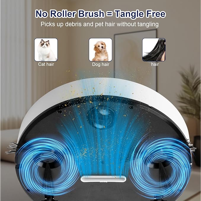 Mini Robot Vacuum Cleaner for Pet Hair, 1200Pa Suction with Dual Side Brushes, 6cm Ultra-Thin ≤55dB Quiet, Fits Hardwood/Low-Pile Carpets，Powerful Suction Robot Vacuum for Small Homes