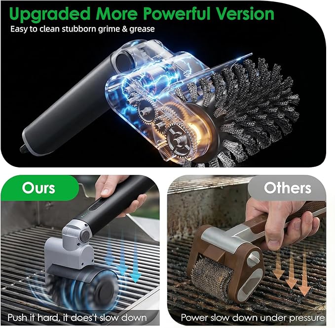 Electric Grill Brush for Outdoor Grill: 3-Speed Power Control BBQ Grill Brush, Cordless BBQ Grill Cleaning Brush with 90° Adjustable, 90 Mins Runtime,for Burnt-On Grease & Grill Grates