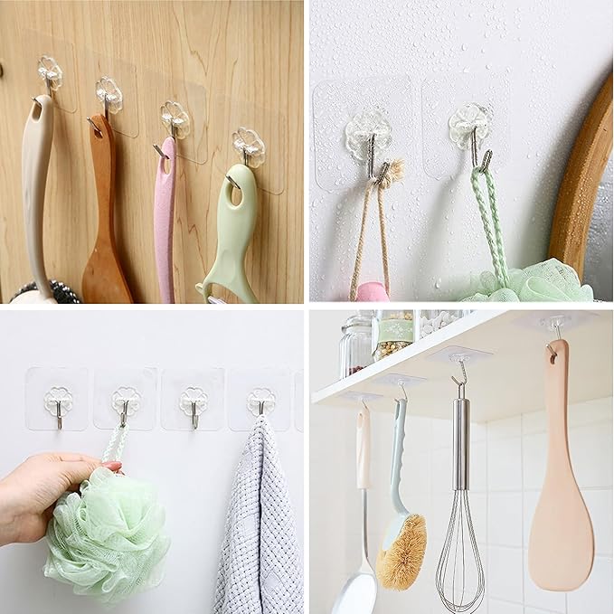 50 Pack Sticky Hooks for Hanging Heavy Duty, Wall Hook Adhesive, Transparent self Adhesive Hooks for Wall, Kitchen, Bathroom & Ceiling