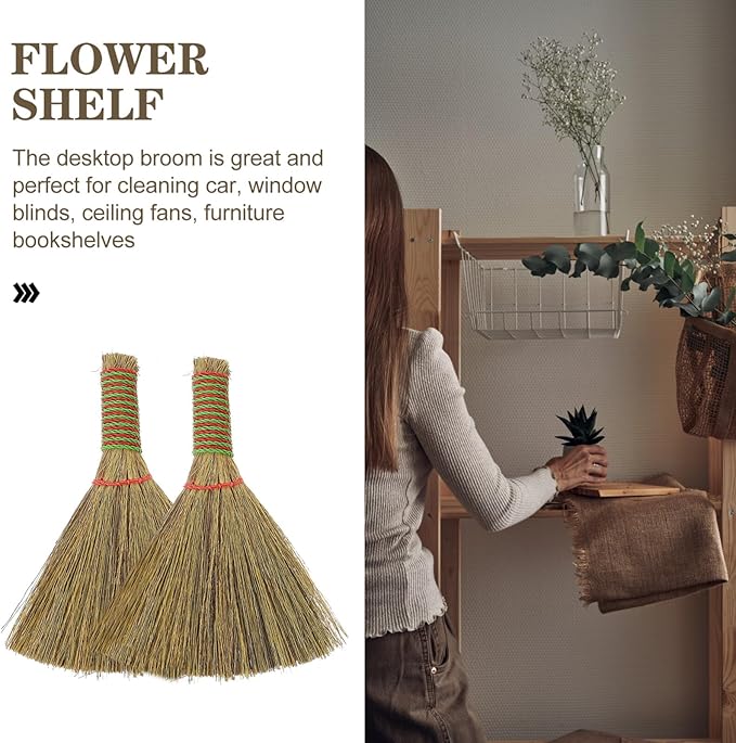 Small Hand Broom 5.5 Inch Straw Bristle Desktop Duster Lightweight Natural Mini Whisk Broom for Table and Furniture Cleaning Portable Household Sweeper