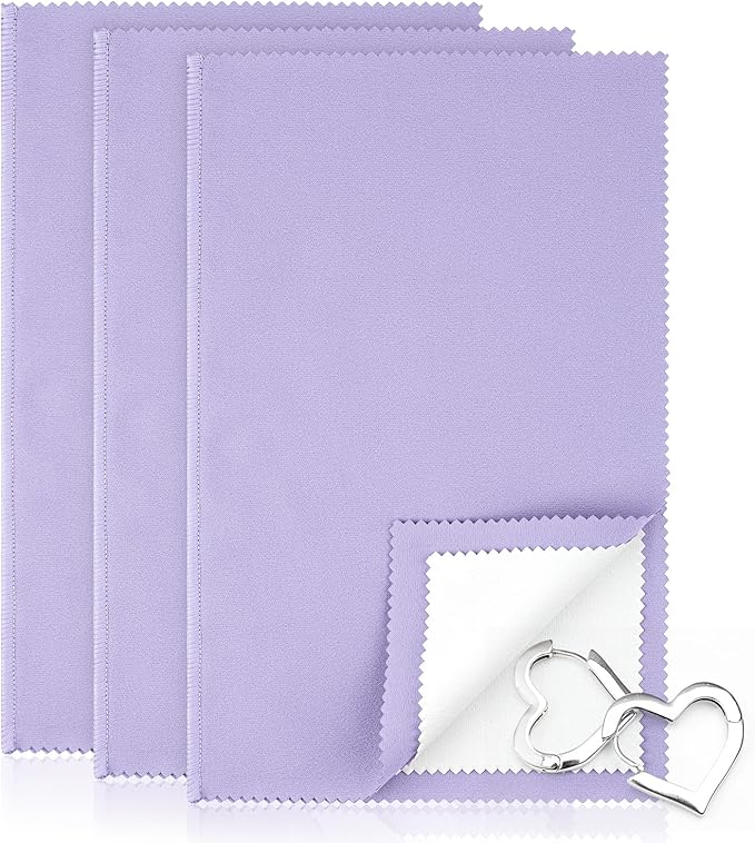 3 Pcs Silver Polishing Cloth, Large 10" X 12.5" Jewelry Cleaner Cloth, Soft Jewelry Polishing Cloth, Four-Layer Double-Sided Silver Cleaning Cloth for Gold, Silver, Diamond, Platinum Jewelry, Purple