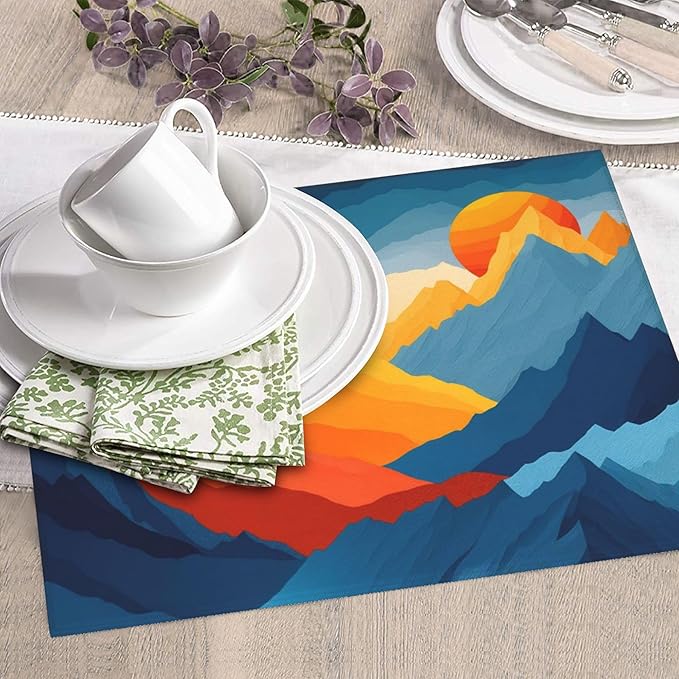Colorful Mountains Sunset Dish Drying Mat for Kitchen Counter, 16"x18" Microfiber Absorbent Fast Dry Mat, 2Pcs Dish Mat Faucet Mats Sets, Large Drying Kitchen Mat Kitchen Drying Pad Coffee Bar Decor