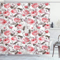 Ambesonne Rose Shower Curtain, Classic Vintage Floral Pattern Watercolor Style Bouquet of English Roses Wildflowers, Cloth Fabric Bathroom Decor Set with Hooks, 69" W x 84" L, Coral Taupe