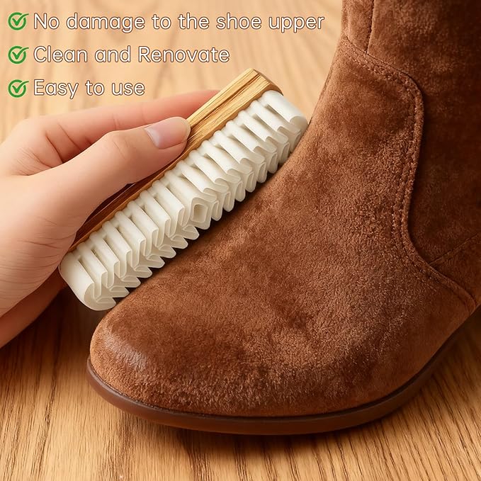 Suede Shoe Brush and Eraser Set, 2025 New Suede Cleaning Brush for Shoes, Bags, Jackets, and Sofas, Wooden Handle Suede Shoe Cleaner, Soft Brush and Stain Eraser for Easy Care (2 Pack)