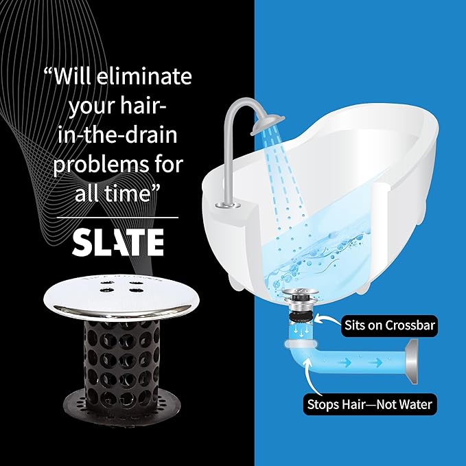 TubShroom Tub Drain Hair Catcher, Black Chrome – Protector and Catcher for Bathroom Drains, Fits 1.5” 1.75” Bathtub Shower Drains