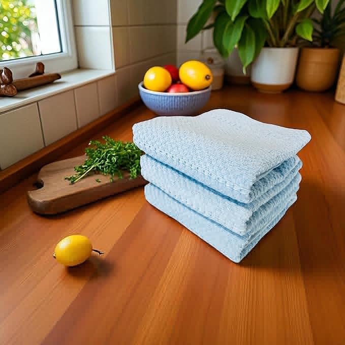 Serafina Home Coastal Sky Light Blue Kitchen Hand Dish Towels: Oversized 28" x 18", 100% Cotton Cloth Soft Cleaning Drying Absorbent Textured Design, Set of 3 Multipurpose for Everyday Use
