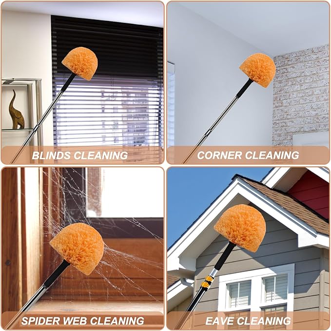 2 Pack Tockrop Twist-On Cobweb Duster Head Brush – High Efficiency Spider Web Brush with Universal Joint for Outdoor & Indoor Corner Web Cleaning – Fits Standard Acme Threaded Poles – Brush Head Only