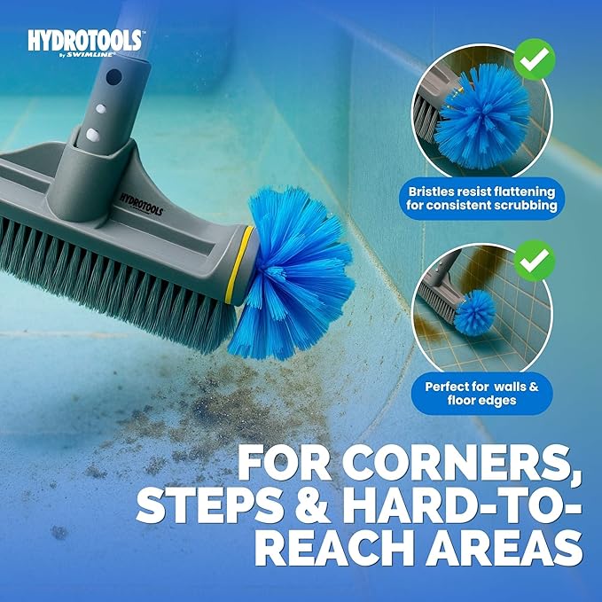 SWIMLINE HYDROTOOLS Pool Brush Head for Inground & Above Ground Pools | EZ Clip Compatible | 12.5-Inch Molded Brush with ROUND EDGE Bristles | Double Reinforced Neck for Wall, Floor & Steps