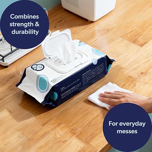 happimess WPE1003A-4SET Reusable Heavy Duty Kitchen Wipes, Strong & Durable Multi-Surface Cleaning Cloths for Counters, Stovetops & Grease, Streak-Free & Unscented, 50 Count (Pack of 4), 8" x 10"