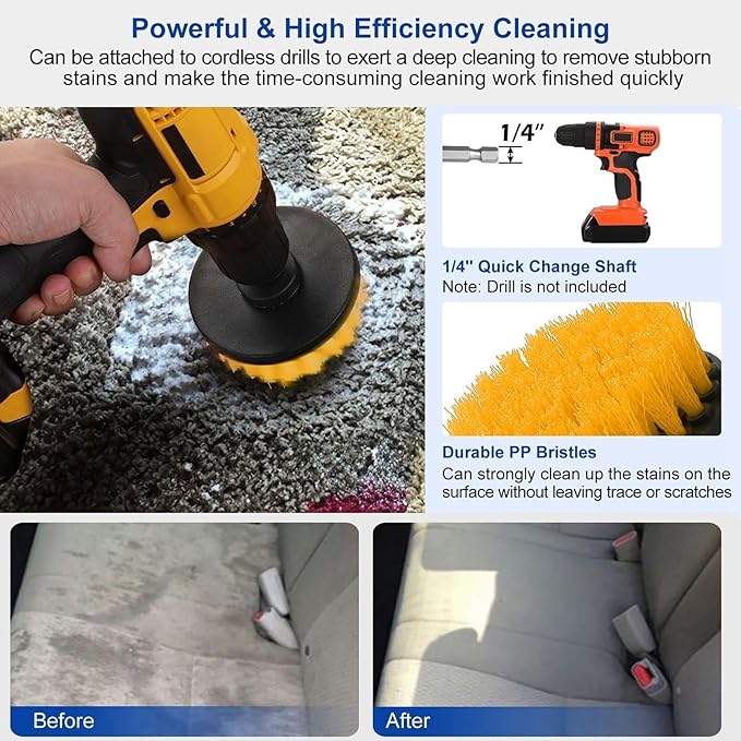 iMounTEK All Purpose Power Scrubber Cleaning Brush Combo Kit. Bathroom Accessories For Bathtubs/Bath Mat/Shower Curtain/Kitchen Sink/Bidet/Carpet/Pool Tile/Ceramic/Marble/Brick/Flooring/Grout- Yellow