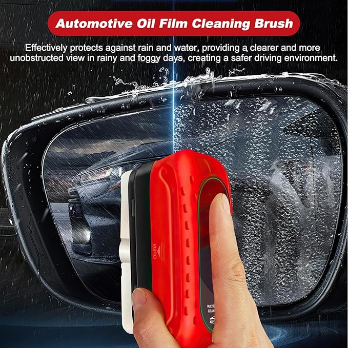Automotive Oil Film Cleaning Brush New Glass Coating for Windshield Glass Oil Film Remover,Clear Vision Glass Cleaner with Refill for Windshield Improves Clarity and Visibility(2PCS)