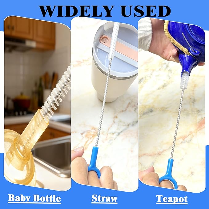 Straw Cleaner Brush Set Multi-Size(10+12 Inch),Heavy Duty Straw Brush Cleaner with 3mm Thick Steel Wire,Straw Cleaning Brush with Flexible 2mm Steel Wire for Baby Bottle and Bendable Straws,6 Pcs.