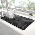 Rnivvi Dish Drying Mat for Kitchen Counter, XL 15 x 24" Cute Marble Super Absorbent Draining Pad, Non-Slip Heat Resistant Coffee Bar Mats for Coffee Machine Station Accessories, Line Art Dish Rack Pad