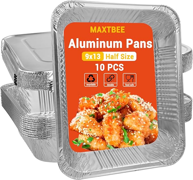 Aluminum Pans Foil Pans with Lids, 10 Pack 9x13 Disposable Trays Half Size Heavy Duty Steam Table Tin Foil Trays Food Containers For Cooking, Heating, Meal Prep, Baking, Roasting