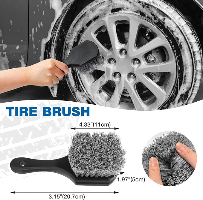 SHALL 8Pcs Wheel Brush Kit for Cleaning Wheel and Tire, Wheel and Rim Brush, Car Detailing Brushes, Tire Brush, Bendable Car Wheel Rim Cleaner Brush Set, Car Detailing Cleaning Brush Supplies