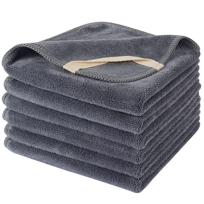 SINLAND Microfiber Facial Cloths Fast Drying Washcloth 12inch x 12inch Grey 6 pack …