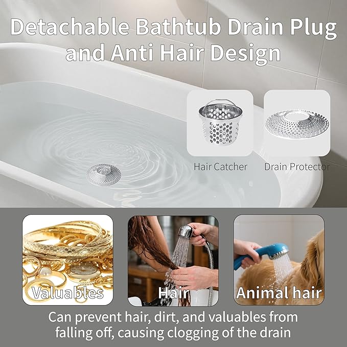 Tub Drain Protector Drain Hair Catcher,Stainless Steel Bathtub Shower Drain Hair Stopper Strainer Trap for Wash Basin Shower Bathroom Kitchen Sink to Catch Hair Debri and Foreign Objects Easil