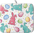 Easter Dish Drying Mat for Kitchen Counter Colorful Bunny Holiday Microfiber Absorbent Dish Draining Reusable Washable Foldable 16"x18"