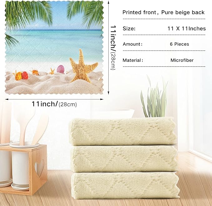 ALAZA Dish Towels Kitchen Cleaning Cloths Palm Leaf Starfish Summer Beach Dish Cloths Super Absorbent Kitchen Towels Lint Free Bar Tea Soft Towel Kitc