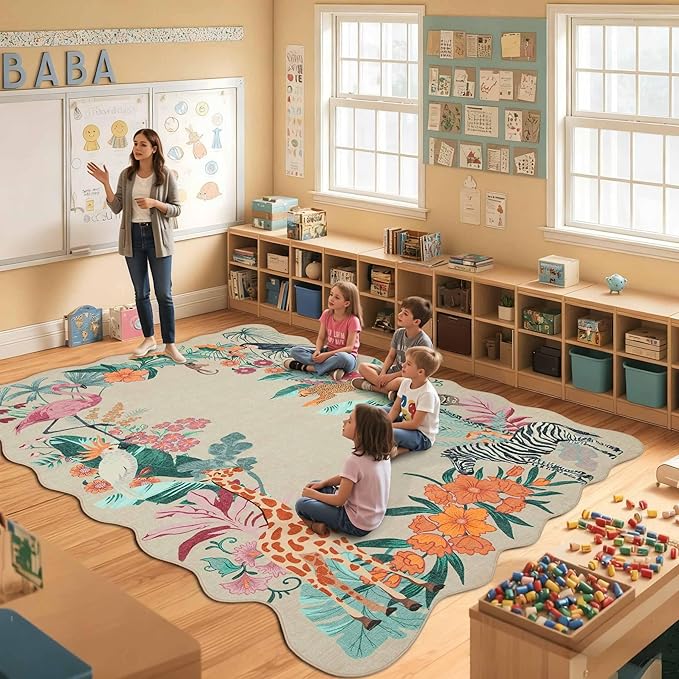 Area Rugs 5x7 for Living Room Bedroom, Animal Washable Rug, Leopard/Cheetah/Zebra/Tiger Print Rug, Non Slip & Low Pile Faux Wool Carpet for Indoor Dining Room,Kids Room,Nursery and Classroom