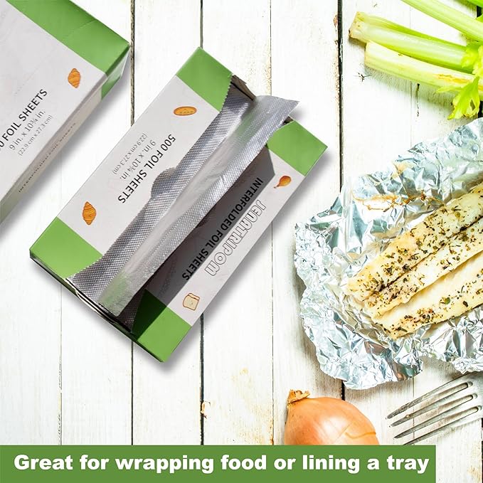 Aluminum Foil Sheets, 9 x 10.75 inch, 1000 Sheets, Pop-Up Dispenser, Premium Quality, High Temp Resistant, Easy Access, Versatile Wrapper