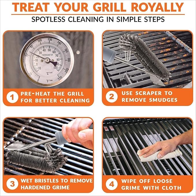 Grill Brush and Scraper-Best BBQ Brush for Grill Outdoor, Safe 18" Stainless Steel w/Wire 3 in 1 Bristles Grill Cleaning Brush - Gifts for Grilling Enthusiasts & Men Dad