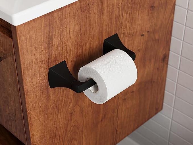 Pfister Bruxie Toilet Paper Holder, Bathroom Tissue Roll Holder, Wall-Mounted, Screw-In, Matte Black Finish, BPHBIE0B
