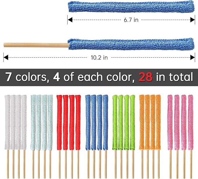 28Pcs Microfiber Detail Duster Sticks Crevice Cleaning Tool, Mini Duster for Cleaning Fan Blade/Ac Vent/Car Vent/Blind/The Smallest Spaces Colorful