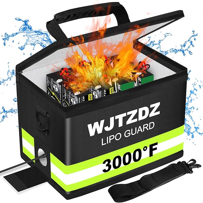 Upgraded Lipo Battery Fireproof Explosionproof Safe Bag,4 Layers of Heat Insulated Materials with Waterproof Zipper/Reflective Strip,Comfortable Handle/Portable Shoulder Strap(8.5x5.7x6.5inch)