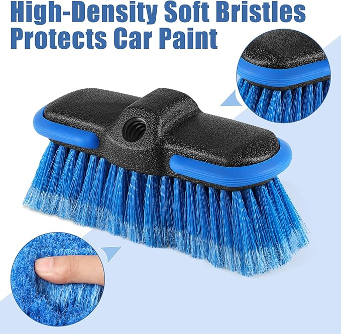Car Wash Brush Head with Soft Bristle, Car Cleaning Brush with Protective Bumper for Cleaning Auto Cars Trucks RV Boat Deck
