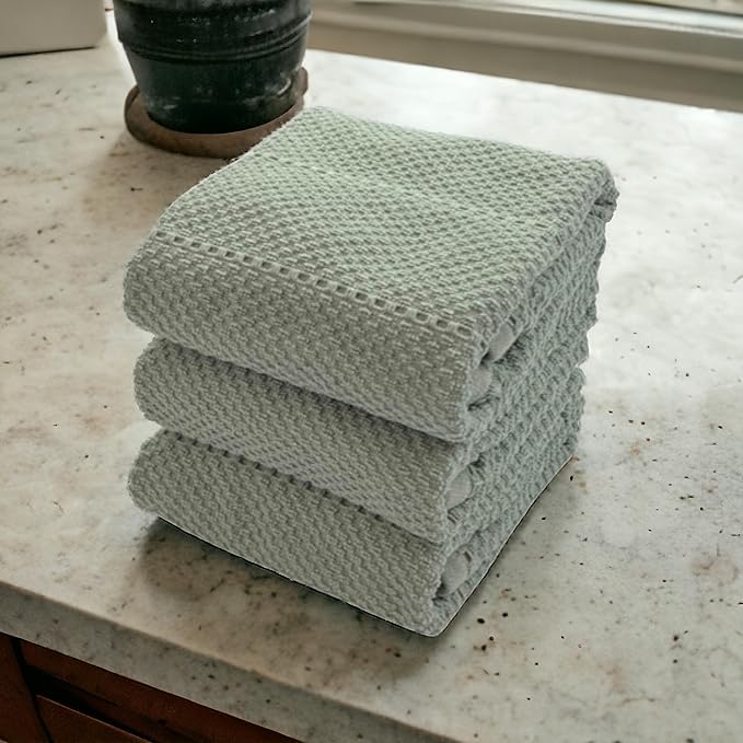 Serafina Home Sage Green Kitchen Dish Towels: 100% Cotton Cloth Soft Cleaning Drying Absorbent Textured Terry Loop, Set of 3 Multipurpose for Everyday Use