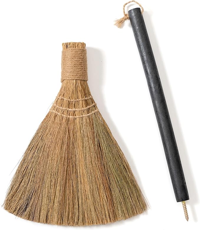 Natural Whisk Sweeping Black Handle Broom - Brooms for Wedding Jumping Ceremony Halloween DIY Decoration - Vietnamese Straw Soft Broom 12.2" Width, 28.35" Length