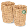 2 Pack Wicker Trash Can, Small Bathroom Trash Can, 2 Gallon Woven Natural Water Hyacinth Waste Basket for Bedroom, Boho Garbage Can for Decor Home Kitchen Living Room Office (Round)