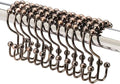2lbDepot Shower Curtain Rings Hooks - Bronze Finish - Premium 18/8 Stainless Steel - Oil Rubbed Double Hooks with Easy Glide Rollers Rust Resistant - Six Finishes Available - Set of 12 for Shower Rod