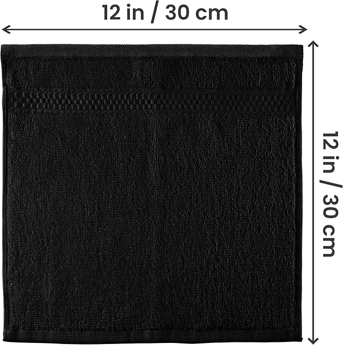 Utopia Towels 12 Pack Premium Wash Cloths Set, 12 by 12 Inches, 100% Cotton Ring Spun, Highly Absorbent and Soft Feel Essential Washcloths for Bathroom, Spa, Gym, and Face, Black